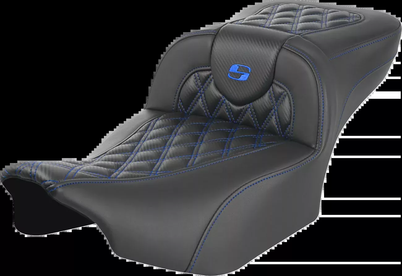 Saddlemen Roadsofa™ Extended Reach Seat - without Backrest - Lattice Stitch - Blue Stitch - FLTR/FLHX '23-'24 - 823-07-20701