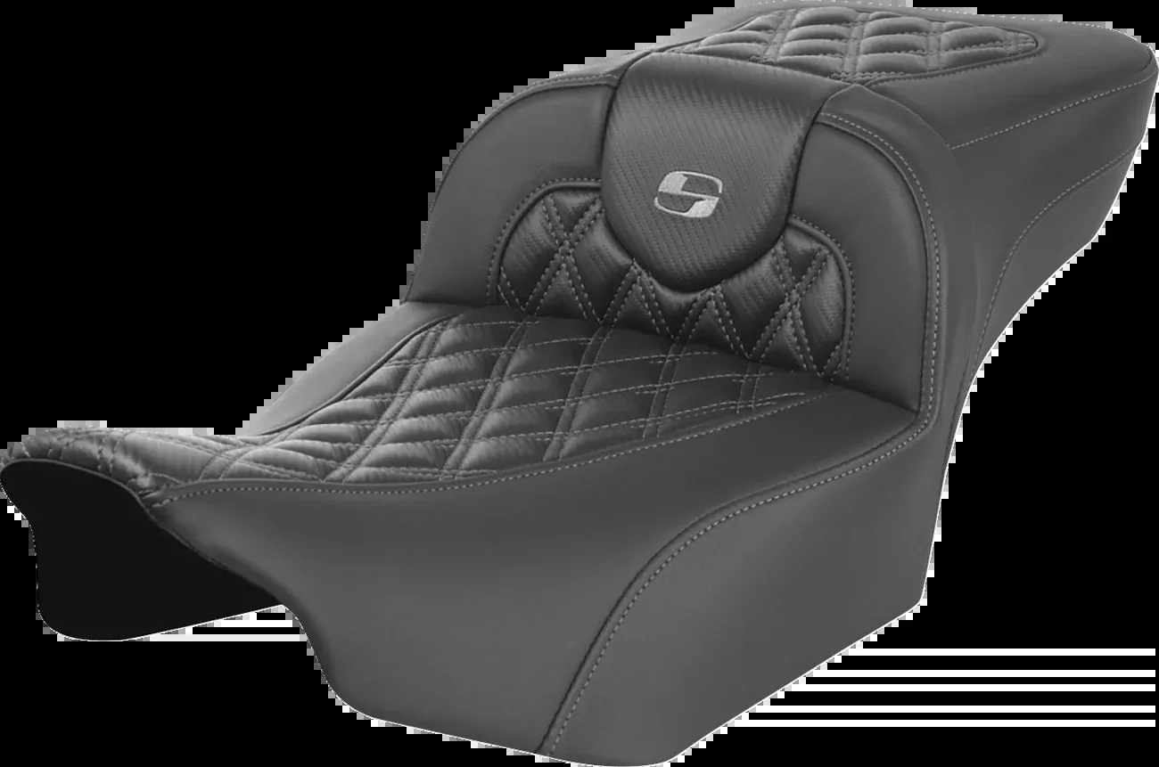 Saddlemen Roadsofa™ Extended Reach Seat – Without Backrest – Lattice Stitch – Dark Gray Stitch – FL/FX ’23-’24