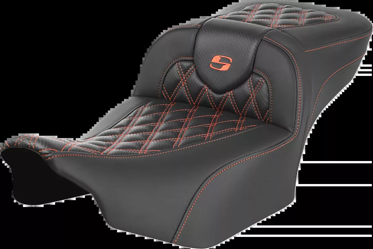 Saddlemen Roadsofa™ Extended Reach Seat - Without Backrest - Lattice Stitch - Orange Stitch - FL/FX '23-'24
