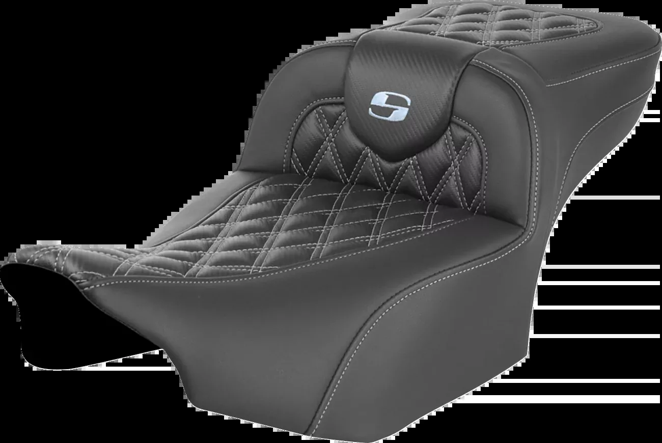 Saddlemen Roadsofa™ Extended Reach Seat - without Backrest - Lattice Stitch - Silver Stitch - FL/FX '23-'24 - 823-07-20705