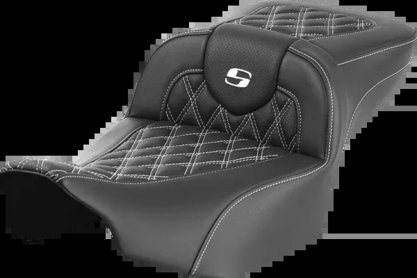 Saddlemen Roadsofa™ Extended Reach Seat – Without Backrest – Lattice Stitch – White Stitch – FLTR/FLHX ’23-’24