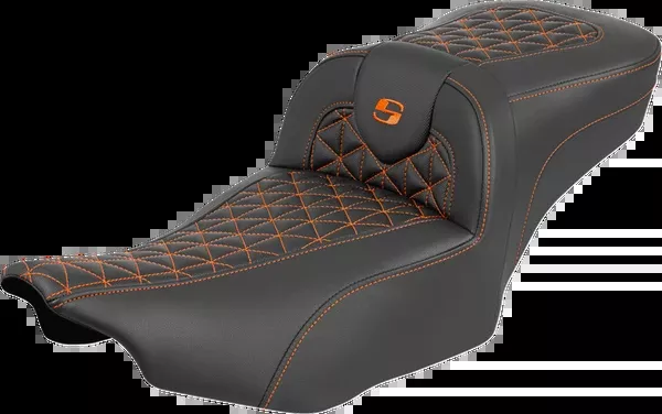 Saddlemen Roadsofa™ Extended Reach Seat – Without Backrest – Tri-Gripper Orange Stitch – FLH/FLT ’23-’25