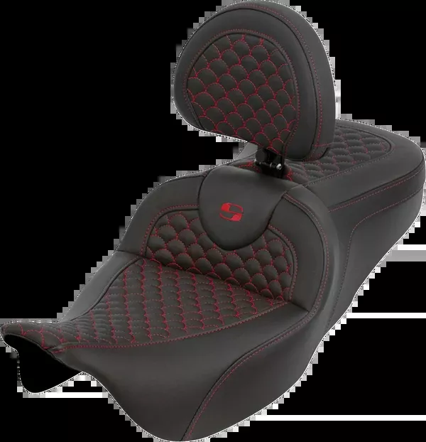 Saddlemen Roadsofa™ Seat – Dragon Scale – Red Stitch – With Backrest – Touring ’08-’25