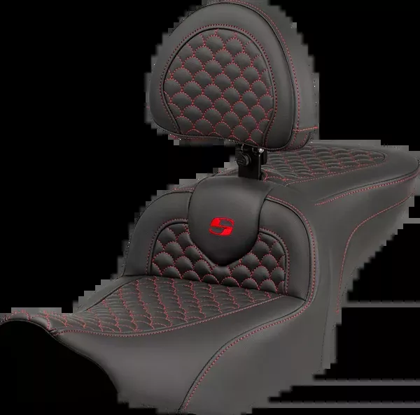 Saddlemen Roadsofa™ Seat - Dragon Scale Stitch - Red Stitch - W/ Backrest - FLTR/FLHX '23-'24