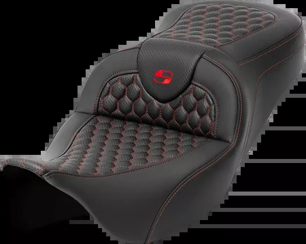 Saddlemen RoadSofa™ Seat - Honeycomb - Red Stitch - Without Backrest - FLH/FLT '08-'23