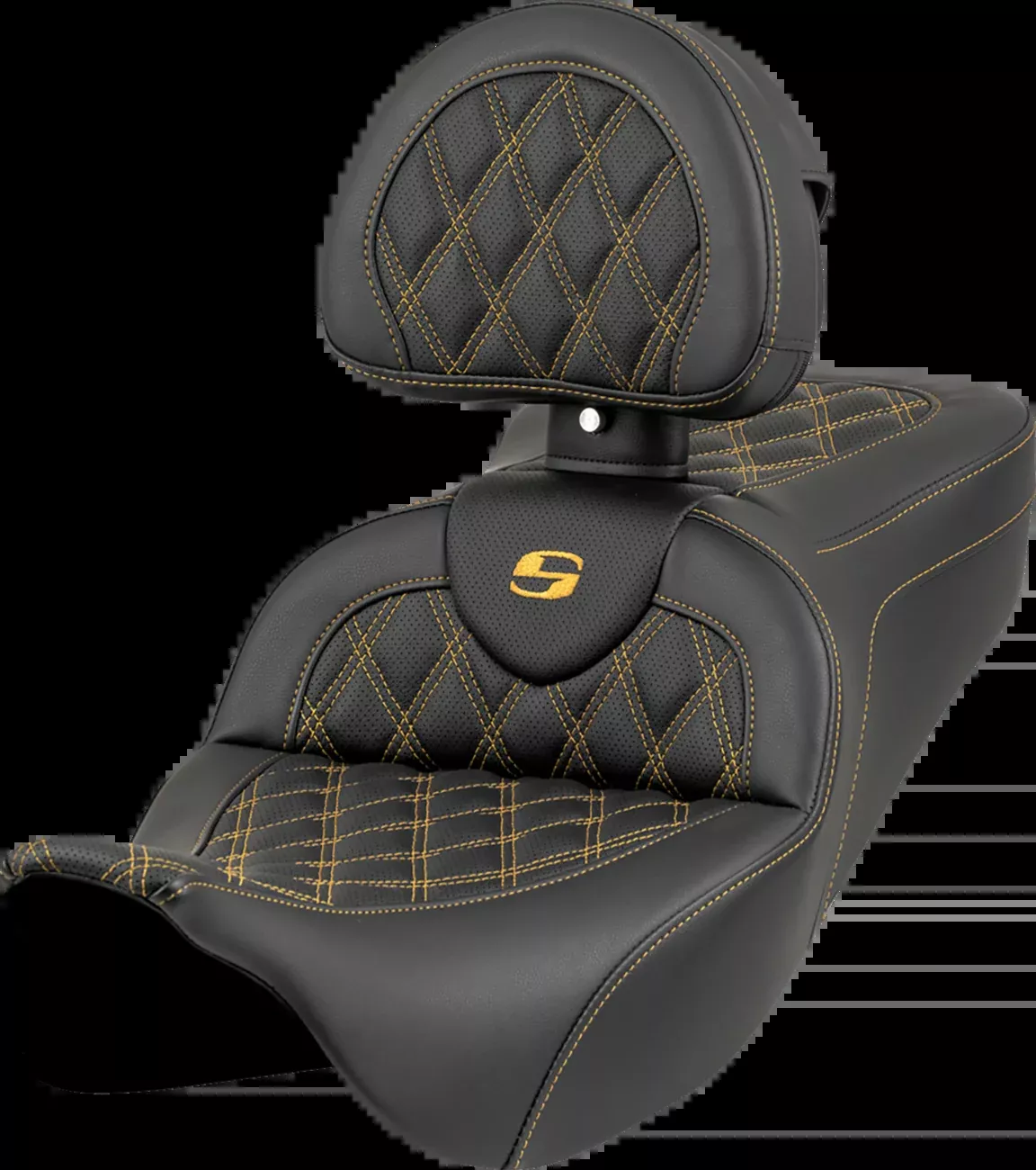 Saddlemen Roadsofa™ Seat - Lattice Stitch - Gold Stitch - w/ Backrest - FL '08-'23 - 808-07B-182B7