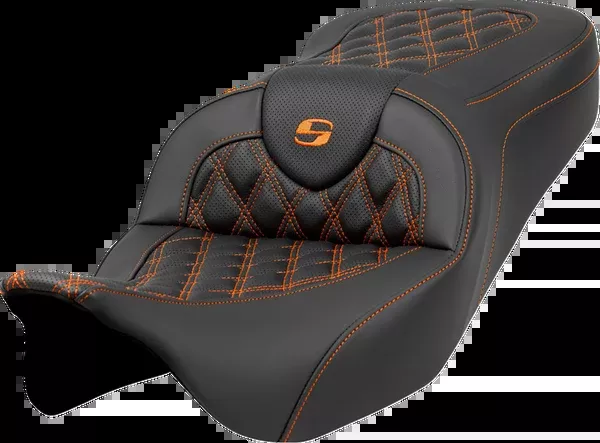 Saddlemen Roadsofa™ Seat – Lattice Stitch – Orange Stitch – Without Backrest – FLH/FLT ’08-’23