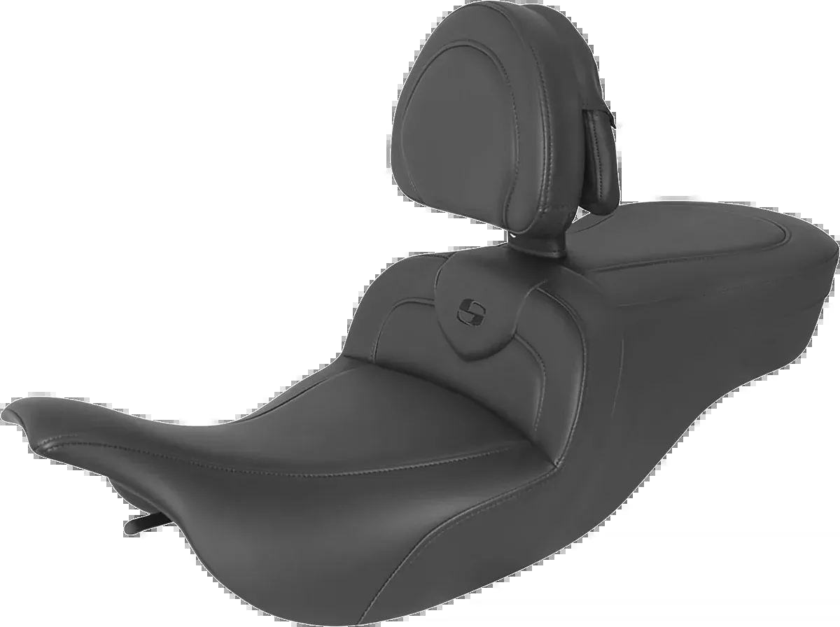 Saddlemen RoadSofa™ Seat - with Backrest - Black w/ Black Stitching - FLH/FLT '97-'07 - 897-07-187BR