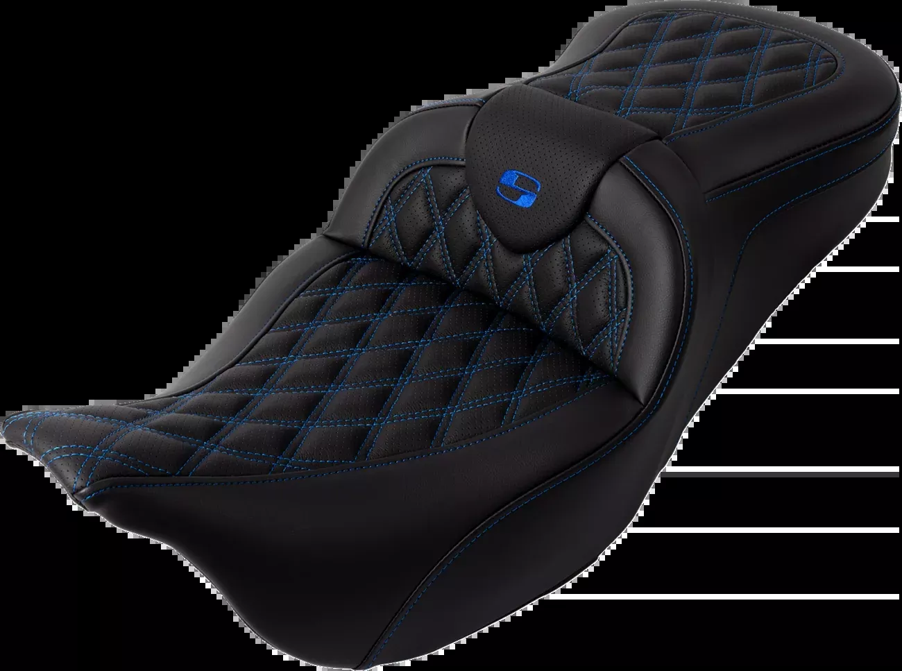 Saddlemen Roadsofa™ Seat - with Backrest - Blue Stitch - FL '08-'23 - 808-07B-182B1