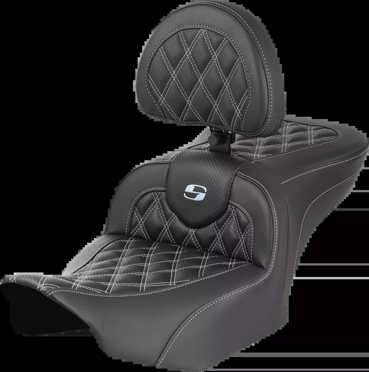 Saddlemen RoadSofa™ Seat - With Backrest - Carbon Fiber - Lattice Stitch - Silver Stitch - FLTR/FLHX '23-'24
