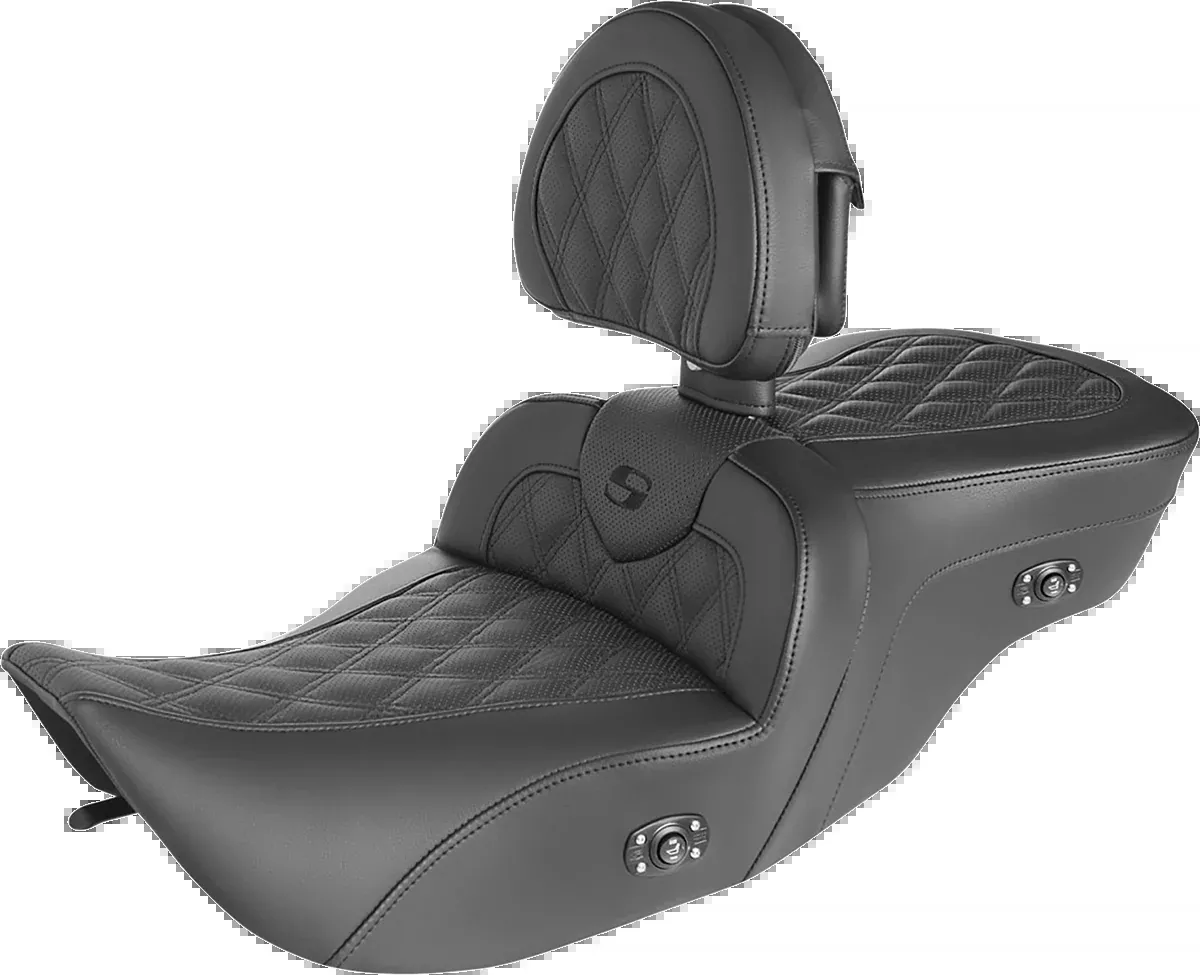 Saddlemen Roadsofa™ Seat - with Backrest - Full Lattice Stitch - Heated - '99-'07 FLH - 897-06-182BRHC