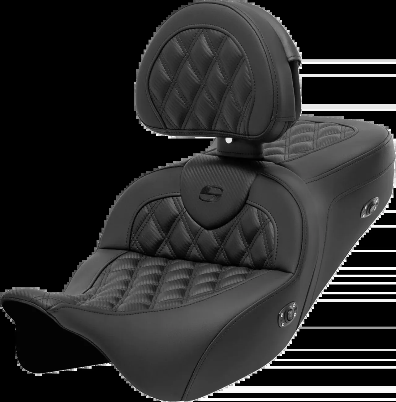 Saddlemen Roadsofa™ Seat - with Backrest - Lattice Stitch - Carbon Fiber - FL '08-'23 - 808-07B-206C0