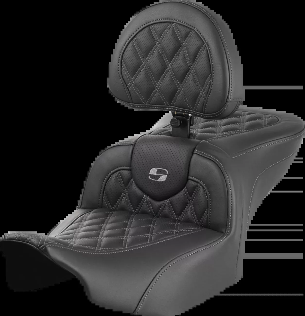 Saddlemen RoadSofa™ Seat - With Backrest - Lattice Stitch - Gray Stitch - FLTR/FLHX '23-'24