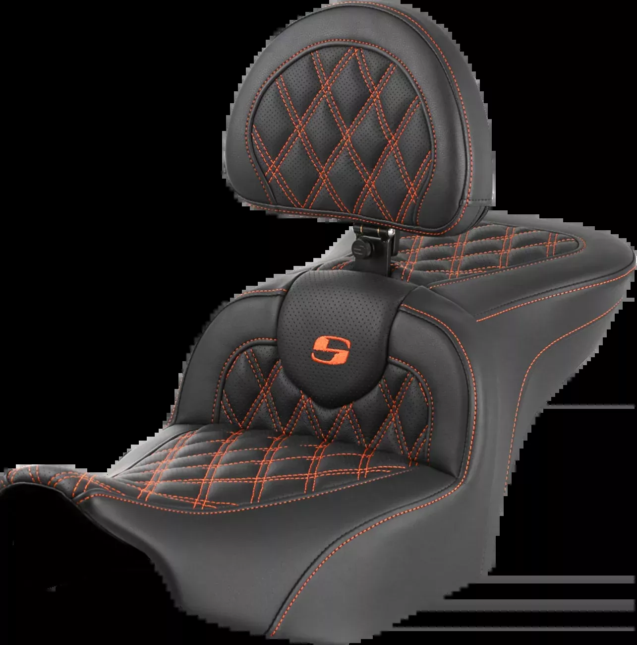 Saddlemen RoadSofa™ Seat – With Backrest – Lattice Stitch – Orange Stitch – FLTR/FLHX ’23-’24