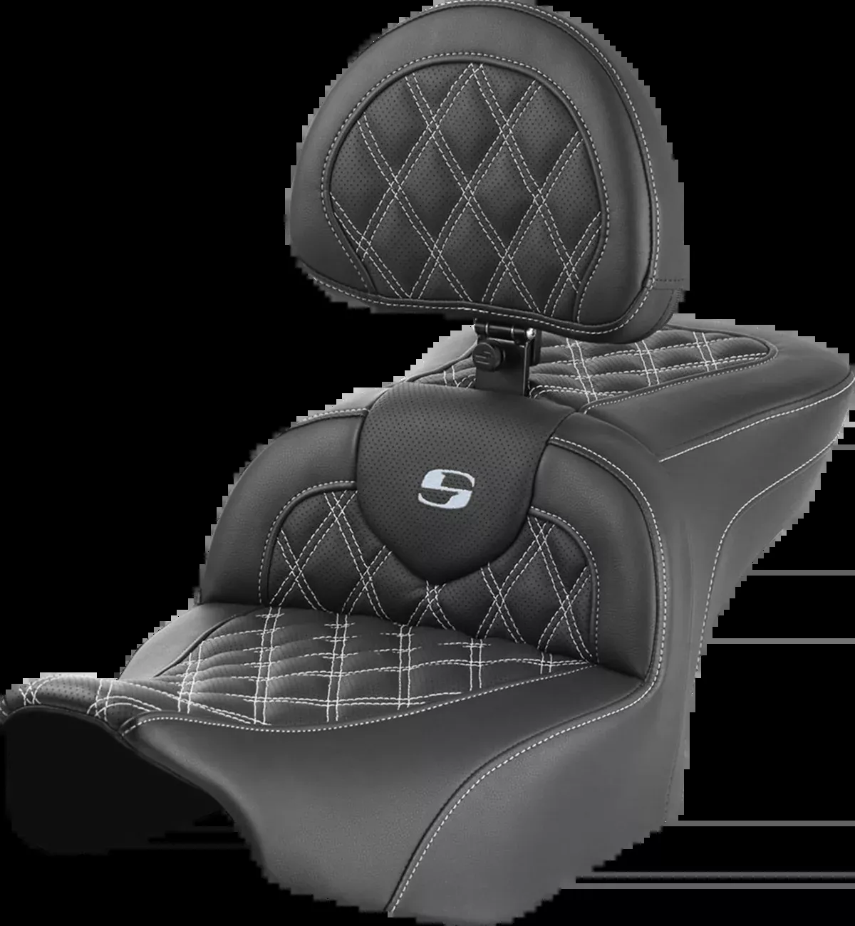 Saddlemen RoadSofa™ Seat – With Backrest – Lattice Stitch – Silver Stitch – FLTR/FLHX ’23-’24