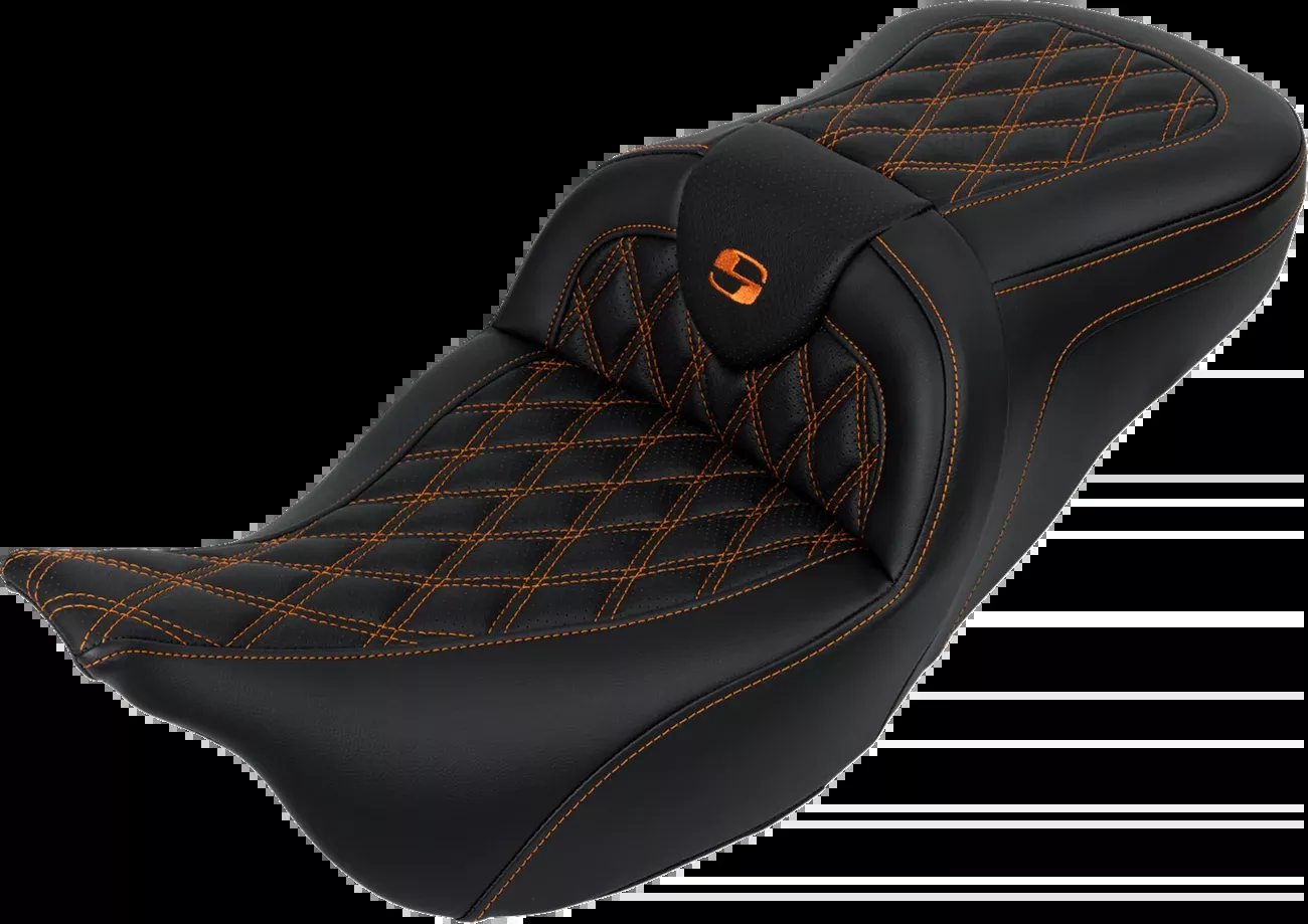 Saddlemen Roadsofa™ Seat - with Backrest - Orange Stitch - FL '08-'23 - 808-07B-182B3