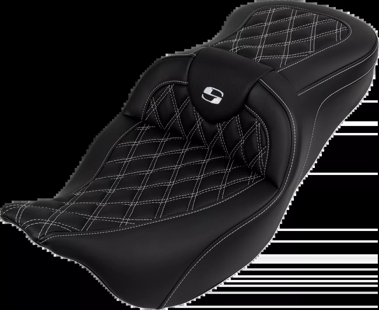 Saddlemen Roadsofa™ Seat - with Backrest - White Stitch - FL '08-'23 - 808-07B-182B6