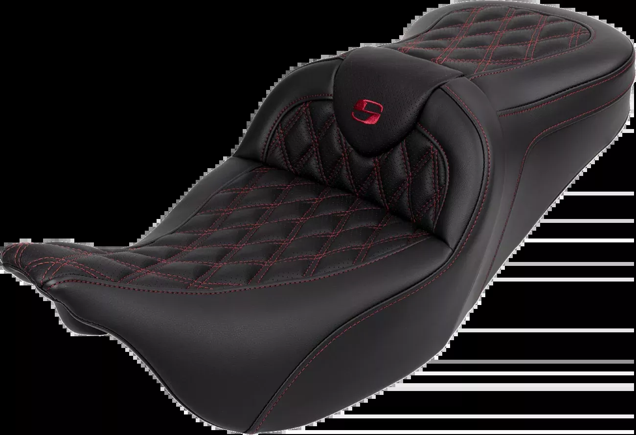 Saddlemen Roadsofa™ Seat - with Backrest - Wine Berry Stitch - FL '08-'23 - 808-07B-182B8