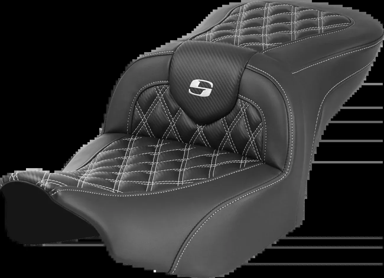 Saddlemen RoadSofa™ Seat - Without Backrest - Carbon Fiber - Lattice Stitch - White Stitch - FLTR/FLHX '23-'24
