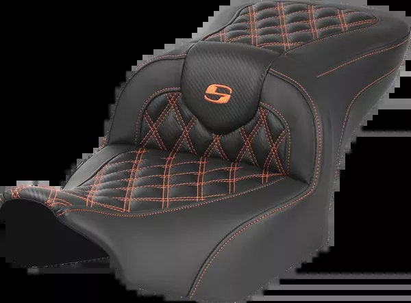 Saddlemen RoadSofa™ Seat - Without Backrest - Carbon Fiber - Orange Stitch - FL/FX '23-'24