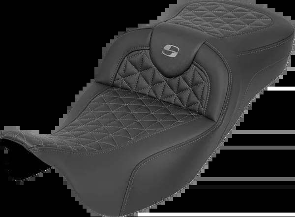 Saddlemen RoadSofa™ Tri Gripper Seat – Extended Reach – Gray Stitch – W/O Backrest – FLH/FLT ’08-’25
