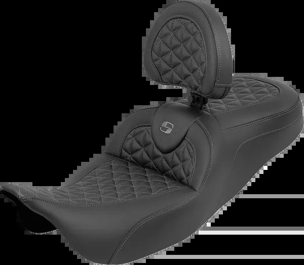 Saddlemen RoadSofa™ Tri Gripper Seat – Standard Reach – Gray Stitch – W/ Backrest – FLH/FLT ’08-’25