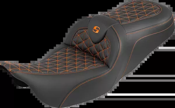 Saddlemen RoadSofa™ Tri Gripper Seat – Standard Reach – Orange Stitch – W/O Backrest – FLH/FLT ’08-’25