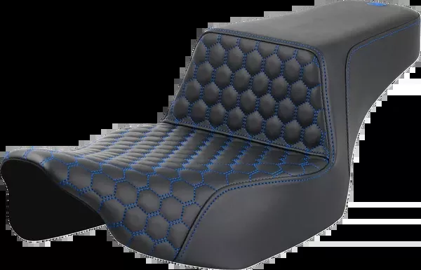 Saddlemen Step-Up Seat – Extended Reach – Front Honeycomb – Blue Stitch – FL ’23-’24
