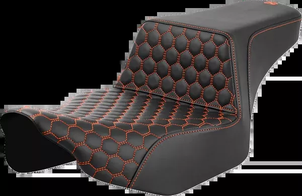 Saddlemen Step-Up Seat – Extended Reach – Front Honeycomb – Orange Stitch – FL ’23-’24