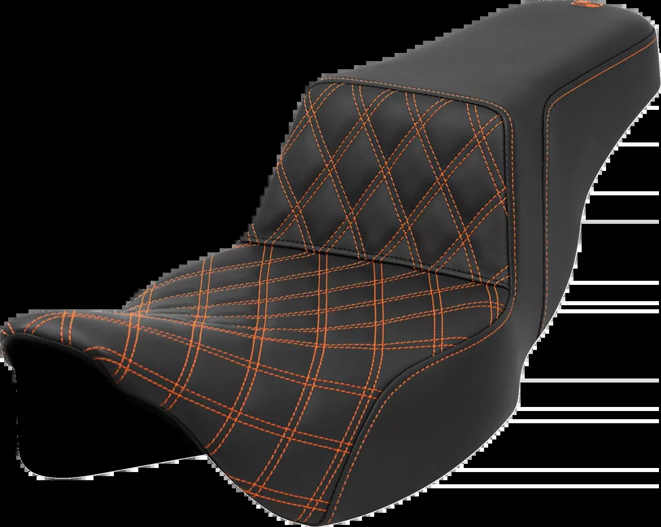 Saddlemen Step-Up Seat - Front Lattice Stitch - Orange Stitch - Extended Reach - FLH/FLT '08-'23 - 808-07E-17203
