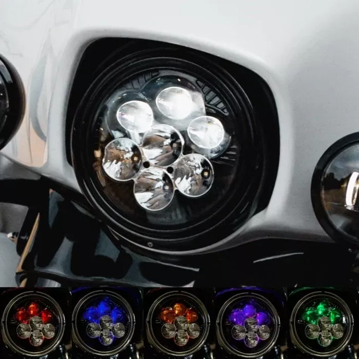 Shark Demon 7 LED Headlight with Backlight for 14-24 Harley Touring & 84-17 FL Softail