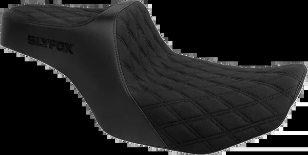 Slyfox High Noon Seat - Double Diamond - Black Logo - Black Stitch - FLH/FLT '23-'25