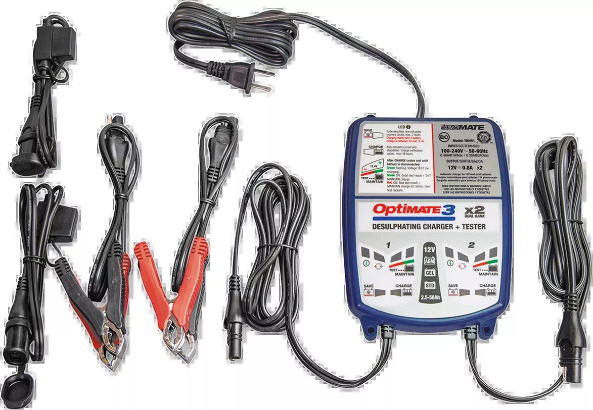 Tecmate TM-451 Optimate 3Blue White Universal Motorcycle Dual Battery Charger