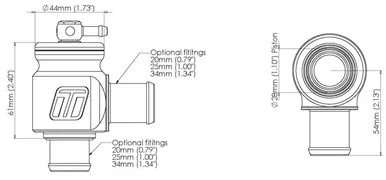 TurboFits Smart TS-0203-1223 Kompact Plumb Back Blow-Off Valve - 34mm, Universal