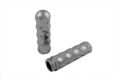 V-Twin 28-0586 Chrome Billet Faceted Diamond Style Handlebar Grips Harley 82-17