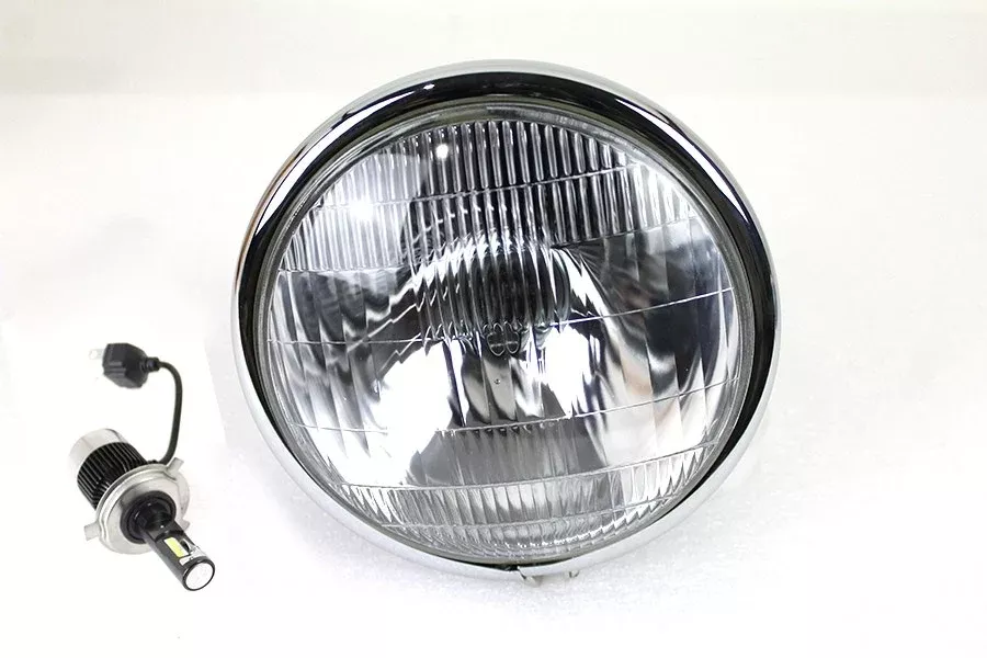 V-Twin 33-1785 Black 6.5" Spring Fork 12V H4 LED Headlight Vintage Harley 36-57