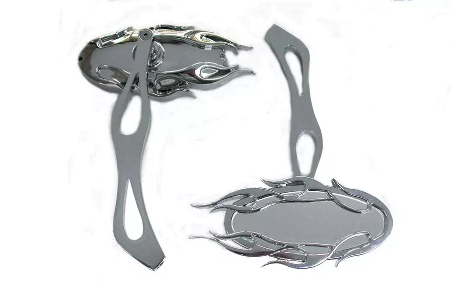 V-Twin 34-1245 Fireball Mirror Set Billet Chrome Pair Harley Metric 65-Up
