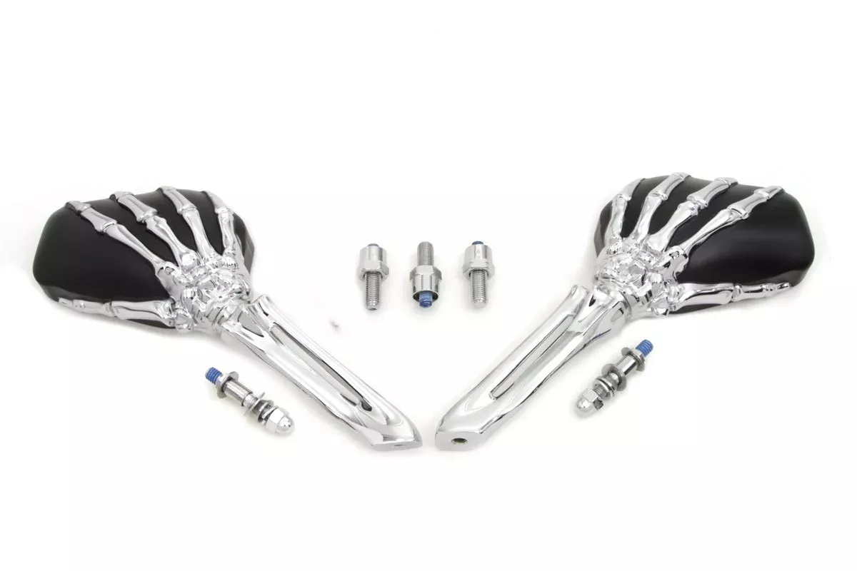 V-Twin 34-1319 Skeleton Mirrors Bone Shaped Chrome Wyatt Gatling Harley 65-Up