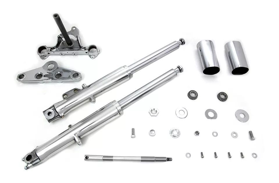V-Twin Mfg. Single Disc 41mm Fork Assembly With Polished Sliders For Harley FL 1972-1984
