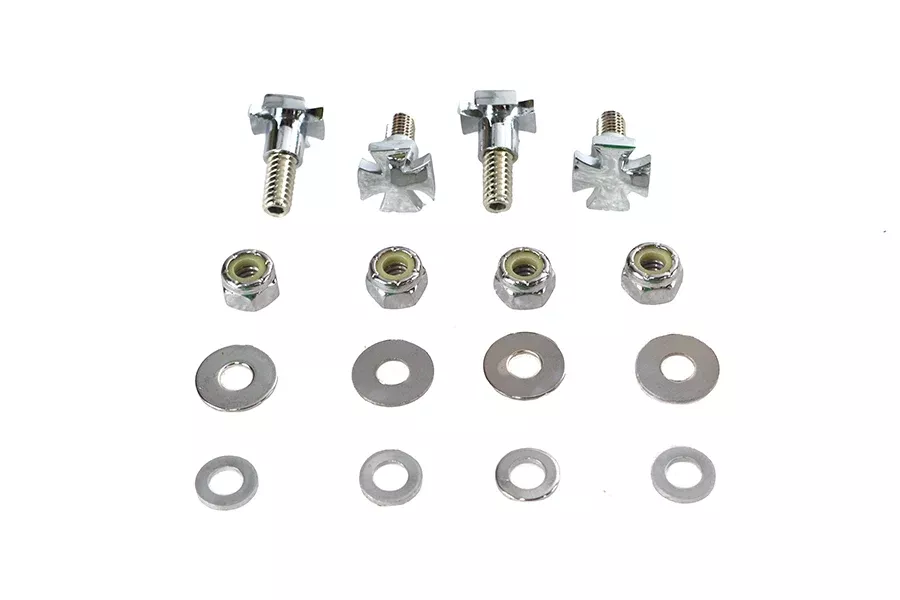 VTwin Chrome Maltese Cross Rear License Plate Frame Mount Bolt Kit fits Harley