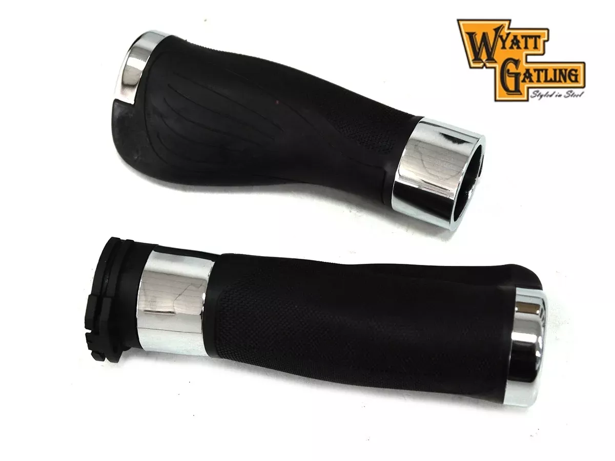 Wyatt Gatling V-Twin Donkey Black / Chrome Handlebar Grip Set – Cable Throttle