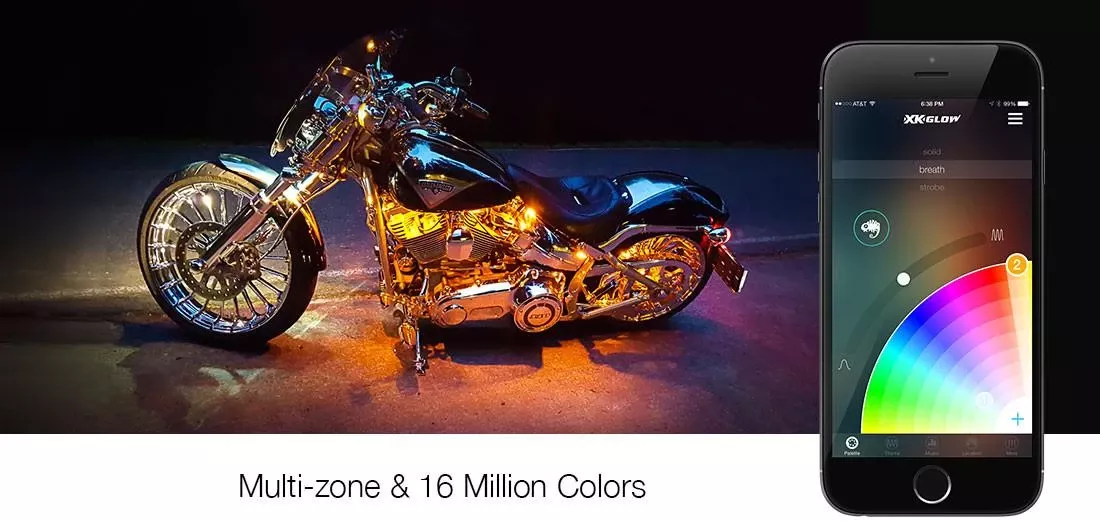 XK Glow 8 Pod 4 Strip Mini Kit 2nd gen XK Chrome App Control Motorcycle Advanced LED Accent Light Kit