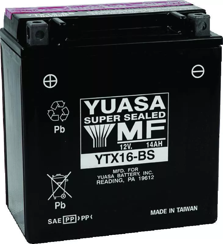 Yuasa YTX16-BS Maintenance Free AGM 12-Volt Battery w/Bottle