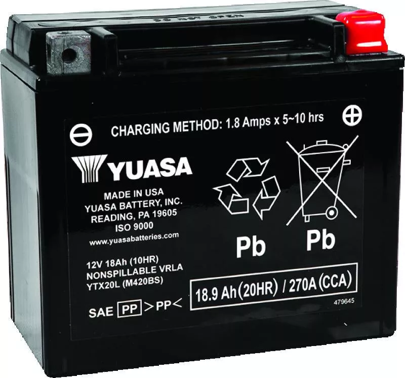 Yuasa YTX20L Maintenance Free AGM 12-Volt Battery