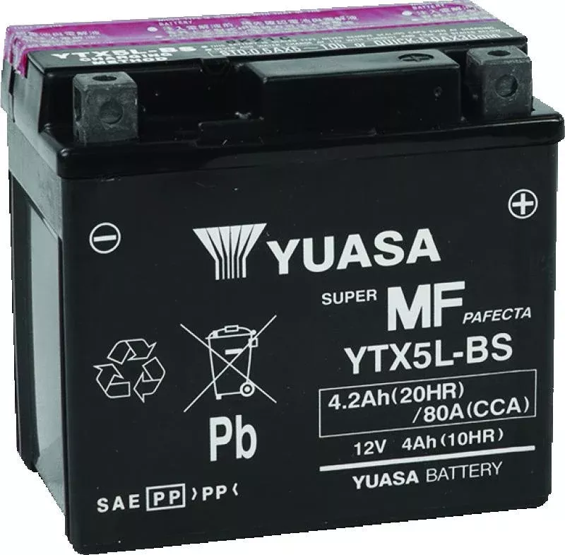 Yuasa YTX5L-BS Maintenance Free AGM 12-Volt Battery w/Bottle